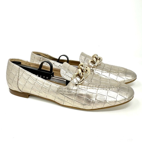 Donald Pliner Balton Metallic Gold Croc-Embossed Leather Loafer - Picture 3 of 15